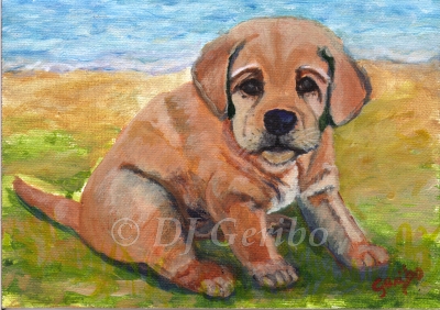 beached lab pup painting by artist dj geribo