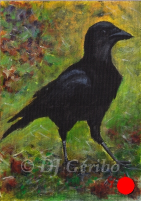 black crow walking painting by artist dj geribo