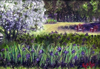 field of irises original painting by artist dj geribo