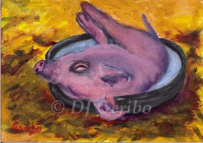 piglet bath nap painting by artist dj geribo
