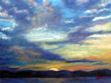 sun setting painting by artist dj geribo