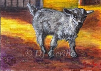 phoca thumb l little goat walking in sunshine painting by artist dj geribo